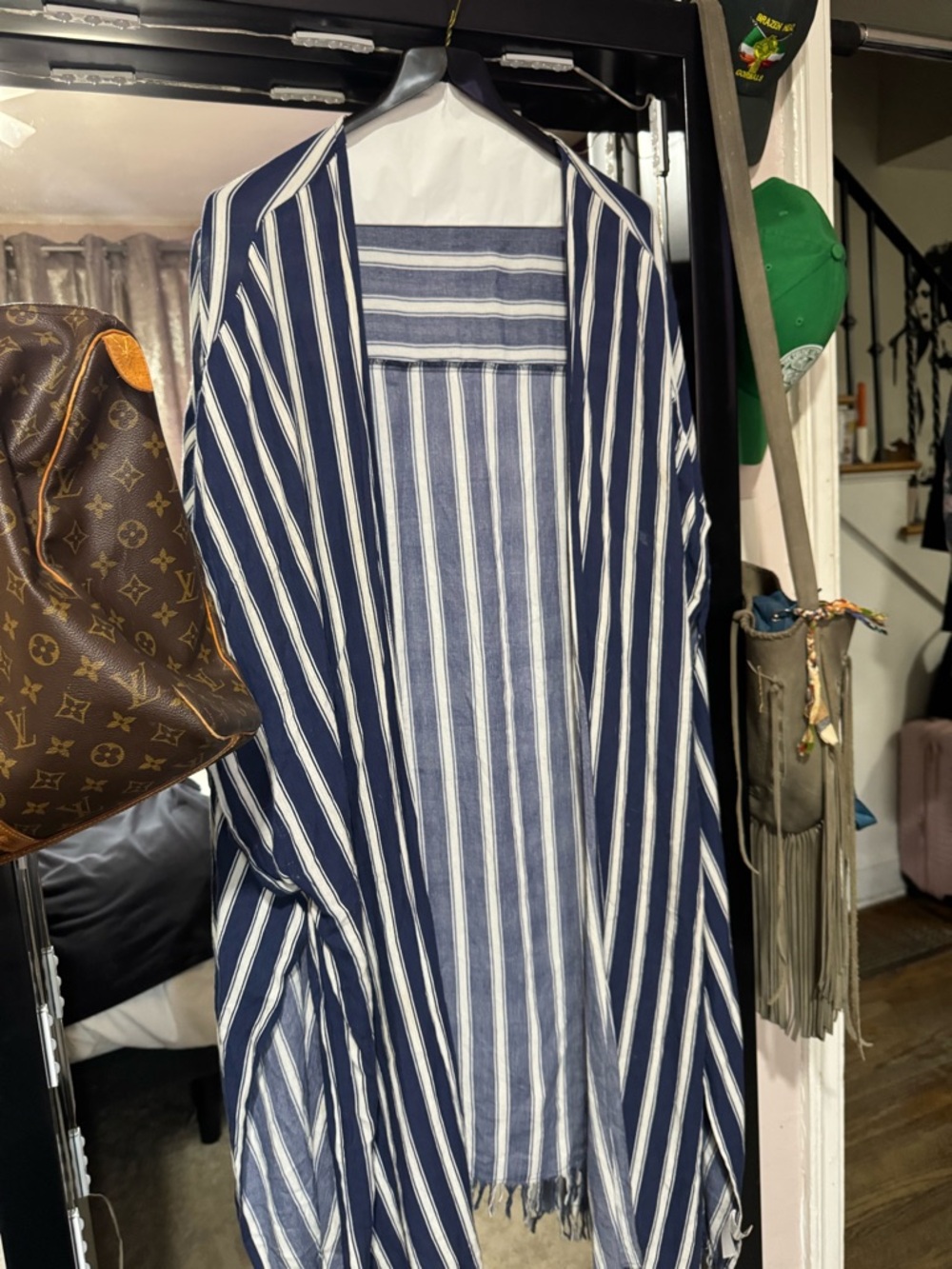 Nomad Navy and White Striped Open Kimono Cover-Up